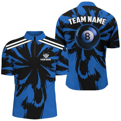Billiard Polo Shirts, Personalized Funny Storm Blue 8 Ball Pool Billiard Shirts Custom Unique Team Billiard Jerseys, Billiards Team Shirts