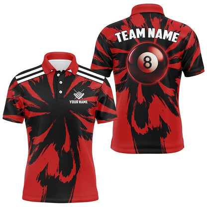 Billiard Polo Shirts, Personalized Funny Storm Red 8 Ball Pool Billiard Shirts Custom Unique Team Billiard Jerseys, Billiards Team Shirts