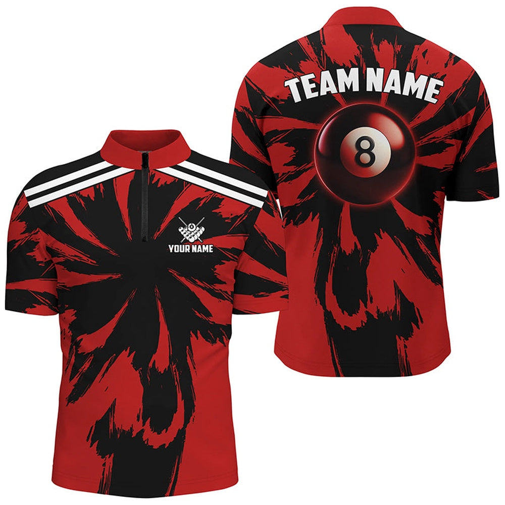 Billiard Polo Shirts, Personalized Funny Storm Red 8 Ball Pool Billiard Shirts Custom Unique Team Billiard Jerseys, Billiards Team Shirts