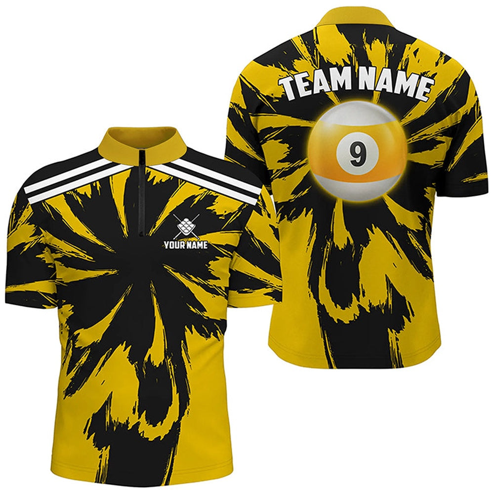 Billiard Polo Shirts, Personalized Funny Storm Yellow 9 Ball Pool Billiard Shirts Custom Unique Team Billiard Jerseys, Billiards Team Shirts