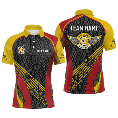 Billiard Polo Shirts, Personalized Funny Wings 9 Ball Pool Billiard Polo Shirts, Custom 9 Ball Pool Team Shirts, Billiards Team Shirts