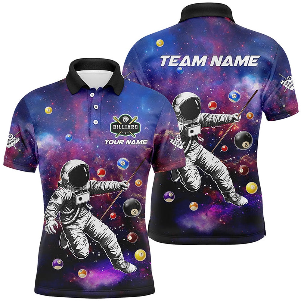 Billiard Polo Shirts, Personalized Galaxy Astronaut Billiard Balls 3D Printed Shirt Custom Funny Billiard Apparel, Billiards Team Shirts