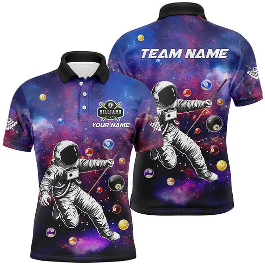 Billiard Polo Shirts, Personalized Galaxy Astronaut Billiard Balls 3D Printed Shirt Custom Funny Billiard Apparel, Billiards Team Shirts
