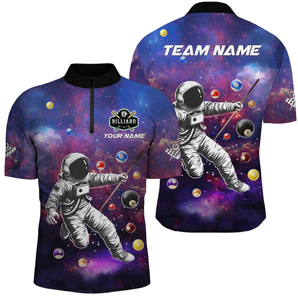 Billiard Polo Shirts, Personalized Galaxy Astronaut Billiard Balls 3D Printed Shirt Custom Funny Billiard Apparel, Billiards Team Shirts