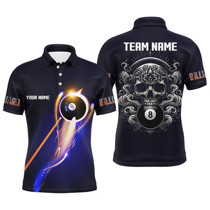 Billiard Polo Shirts, Personalized Glowing 8 Ball Pool Billiard Shirts Custom Skull Billiard Jersey, Pool Uniform, Billiards Team Shirts