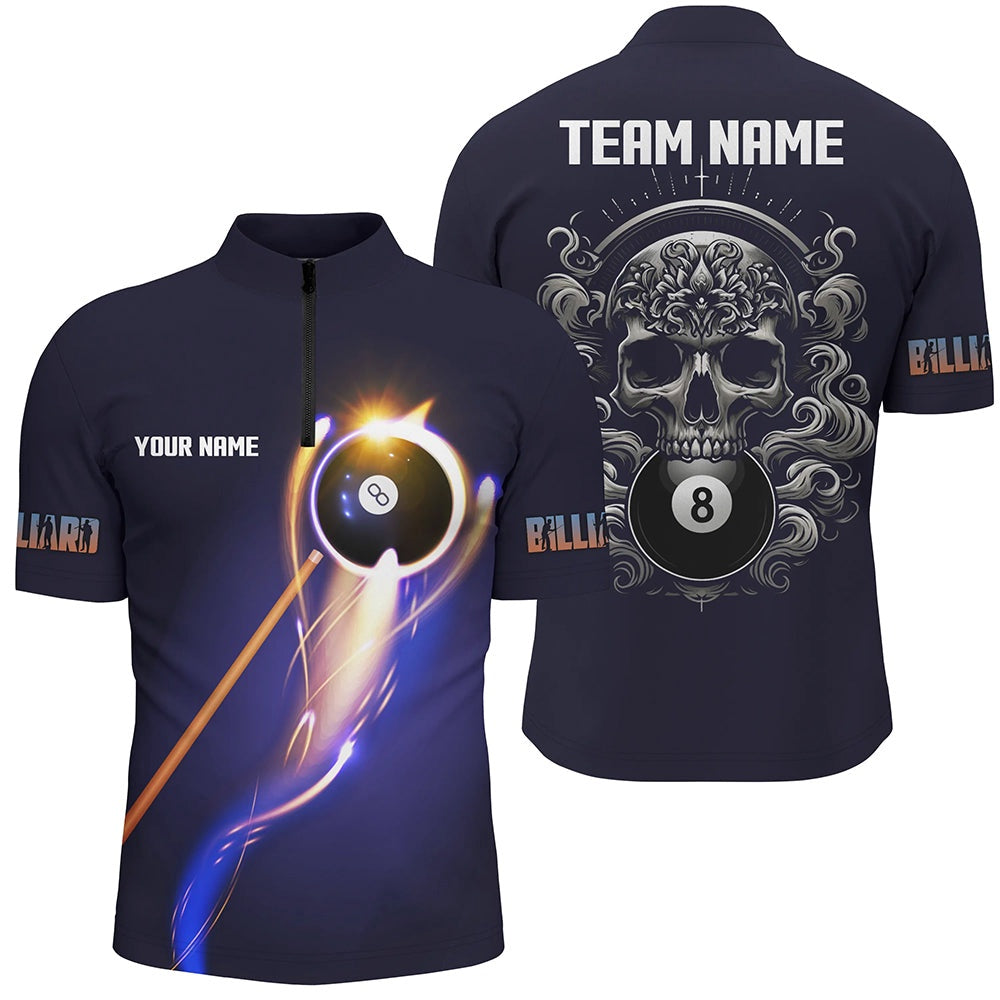 Billiard Polo Shirts, Personalized Glowing 8 Ball Pool Billiard Shirts Custom Skull Billiard Jersey, Pool Uniform, Billiards Team Shirts