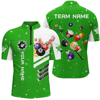 Billiard Polo Shirts, Personalized Green 3D Billiard Balls Polo Shirts Custom Name Billiard Team League Jerseys, Billiards Team Shirts