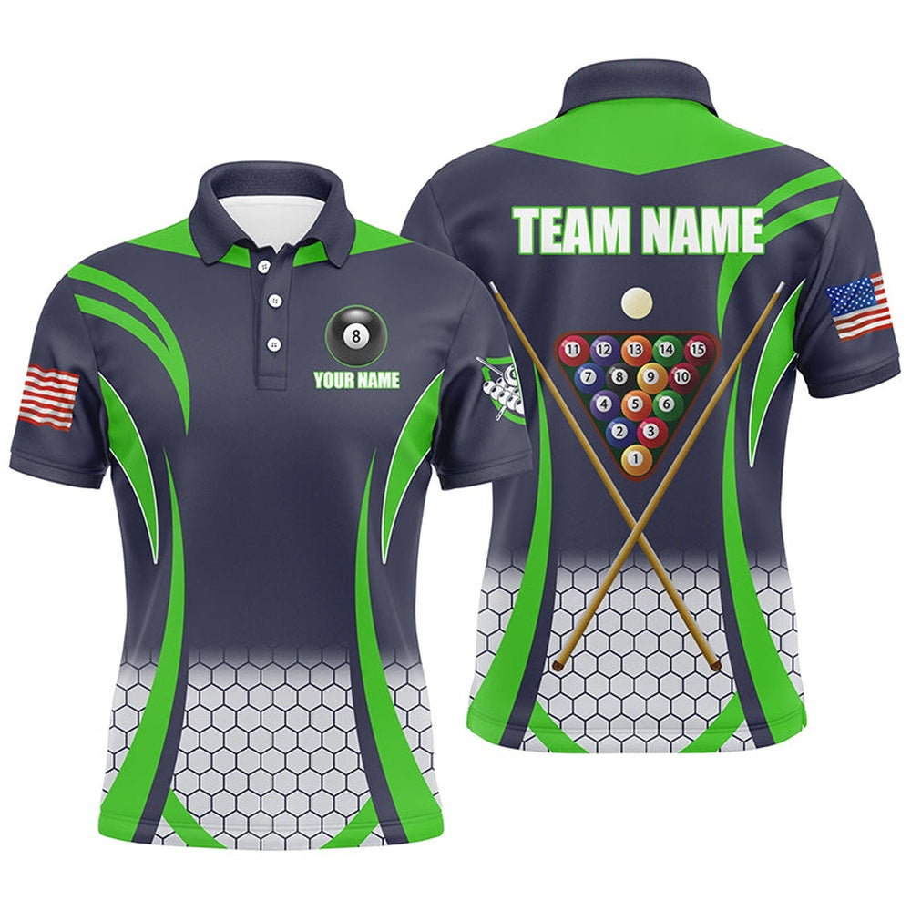 Billiard Polo Shirts, Personalized Green 8 Bal Pool Billiard Jerseys Polo Shirts, Best Team League Billiard Shirts, Billiards Team Shirts