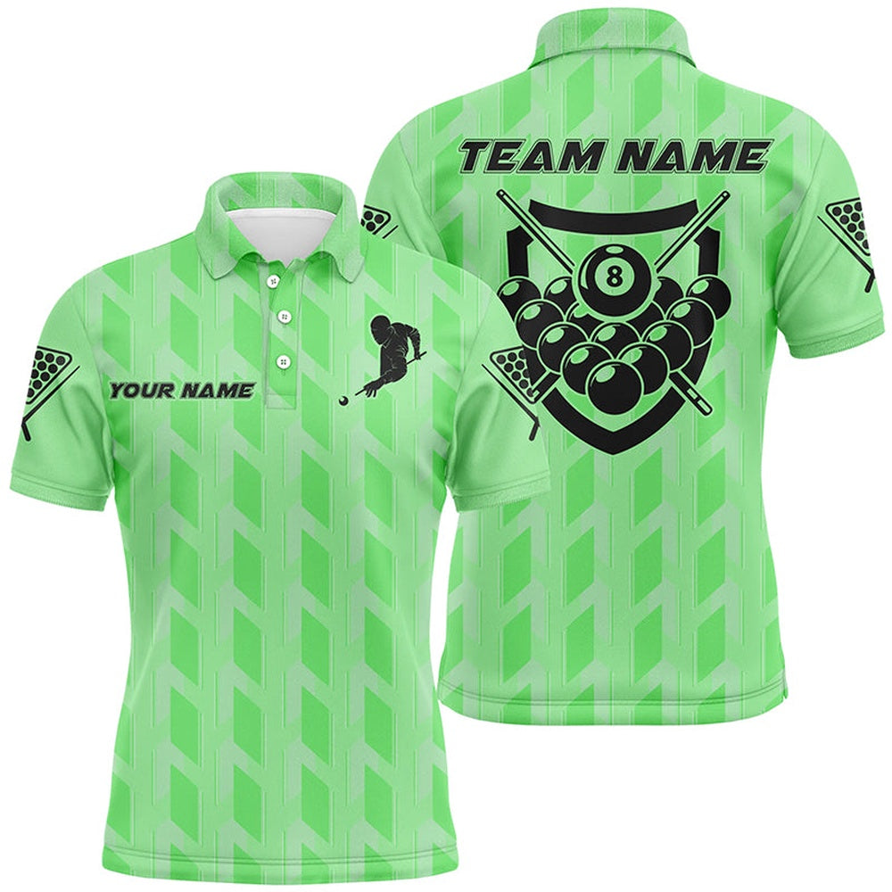 Billiard Polo Shirts, Personalized Green 8 Ball Billiards 3D Polo Shirts, Custom Name Player Billiards Jerseys, Billiards Team Shirts