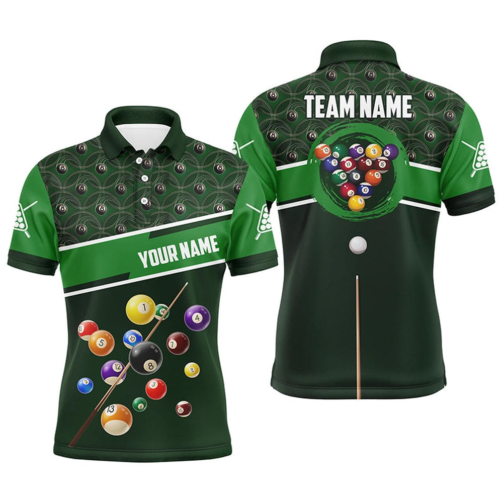 Billiard Polo Shirts, Personalized Green 8 Ball Billiards Full Printing Polo Shirts Best Billiard Ball Custom Gifts, Billiards Team Shirts