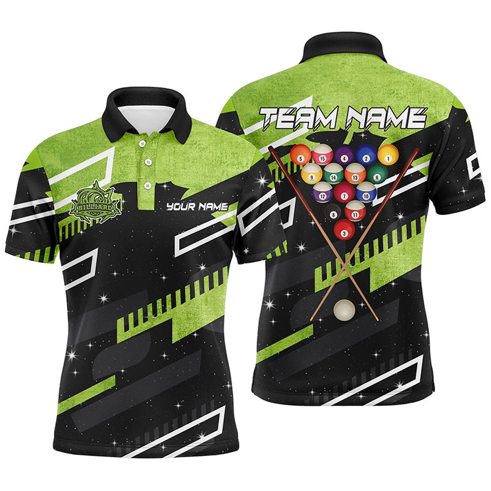 Billiard Polo Shirts, Personalized Green 8 Ball Galaxy Billiards Polo Shirts Custom 3D Billiard Jerseys Shirts, Billiards Team Shirts