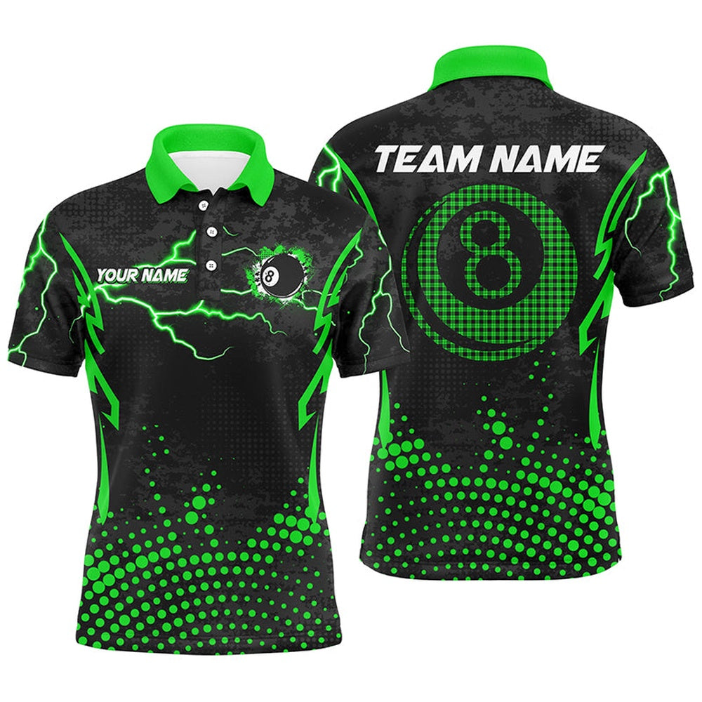 Billiard Polo Shirts, Personalized Green 8 Ball Point 3D Billiard Polo Shirts Best Custom Billiards Apparel Clothing, Billiards Team Shirts
