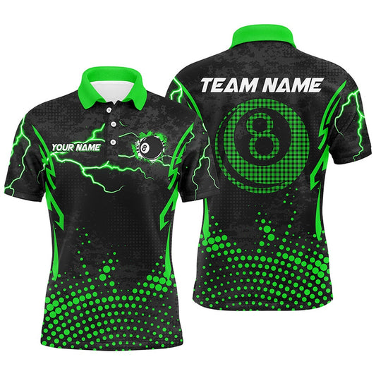 Billiard Polo Shirts, Personalized Green 8 Ball Point 3D Billiard Polo Shirts Best Custom Billiards Apparel Clothing, Billiards Team Shirts