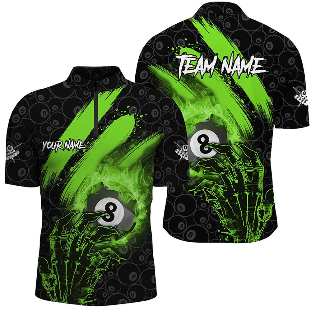 Billiard Polo Shirts, Personalized Green 8 Ball Pool Fire And Claw Hand Custom Billiard Shirts, Billiard Pool Jerseys, Billiards Team Shirts