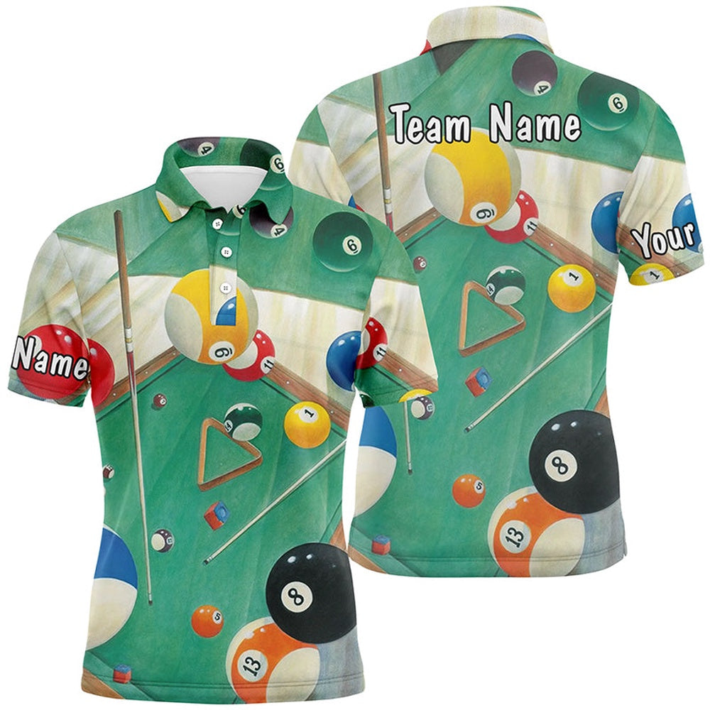 Billiard Polo Shirts, Personalized Green Billiard Game 3D Full Printing Polo Shirts Custom Fashion Pool Shirt, Billiards Team Shirts