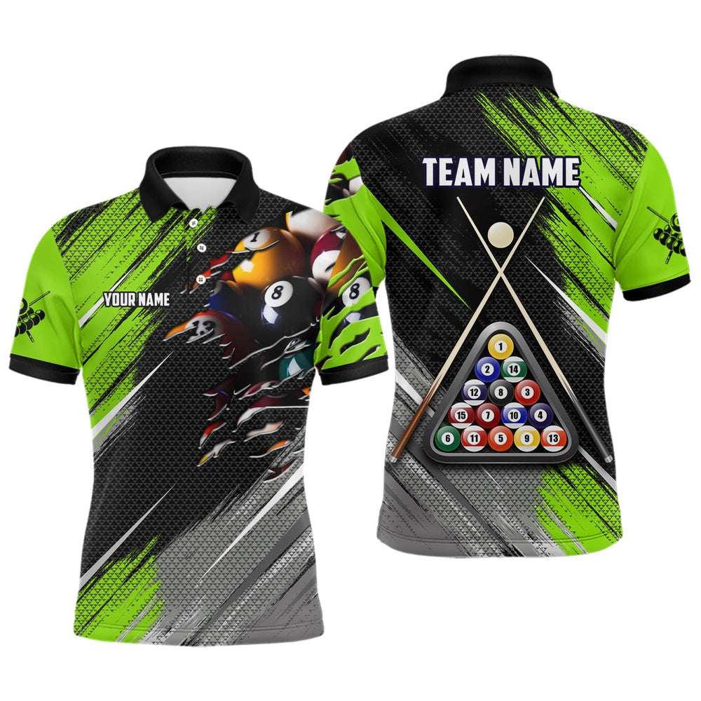 Billiard Polo Shirts, Personalized Green Black Billiard Balls 3D Shirts Custom 8 Ball Pool Billiards Team Jerseys, Billiards Team Shirts