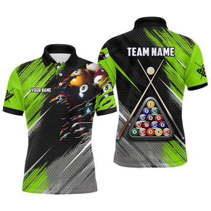 Billiard Polo Shirts, Personalized Green Black Billiard Balls 3D Shirts Custom 8 Ball Pool Billiards Team Jerseys, Billiards Team Shirts