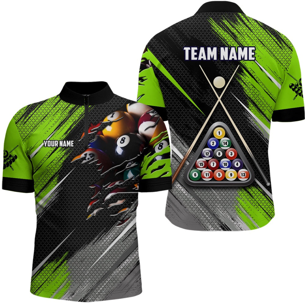 Billiard Polo Shirts, Personalized Green Black Billiard Balls 3D Shirts Custom 8 Ball Pool Billiards Team Jerseys, Billiards Team Shirts