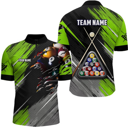 Billiard Polo Shirts, Personalized Green Black Billiard Balls 3D Shirts Custom 8 Ball Pool Billiards Team Jerseys, Billiards Team Shirts