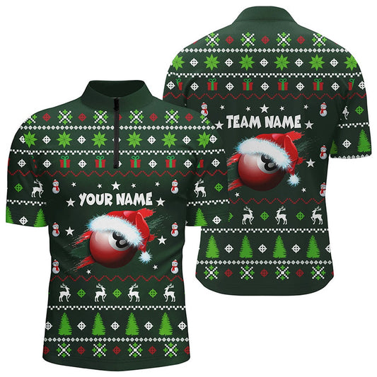 Billiard Polo Shirts, Personalized Green Christmas 8 Ball Billiard Polo Shirts Christmas Billiards Jerseys, Billiards Team Shirts