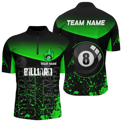 Billiard Polo Shirts, Personalized Green Fire 8 Ball Pool Billiard Polo Shirts, 8 Ball Billiard Team Shirts, Billiards Team Shirts