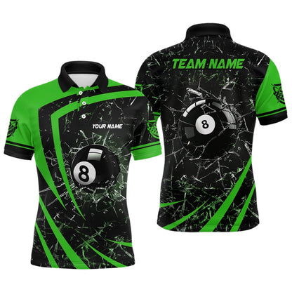 Billiard Polo Shirts, Personalized Green Glass Break 8 Ball Billiard 3D Polo Shirts, Billiards Team Shirts