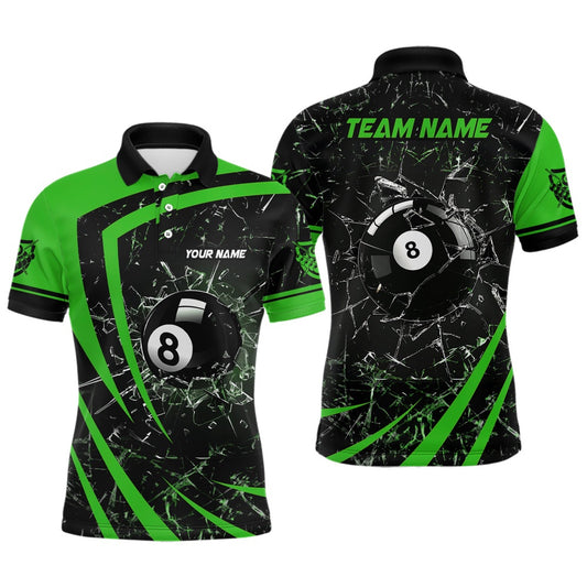 Billiard Polo Shirts, Personalized Green Glass Break 8 Ball Billiard 3D Polo Shirts, Billiards Team Shirts