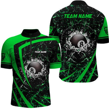 Billiard Polo Shirts, Personalized Green Glass Break 8 Ball Billiard 3D Polo Shirts, Billiards Team Shirts