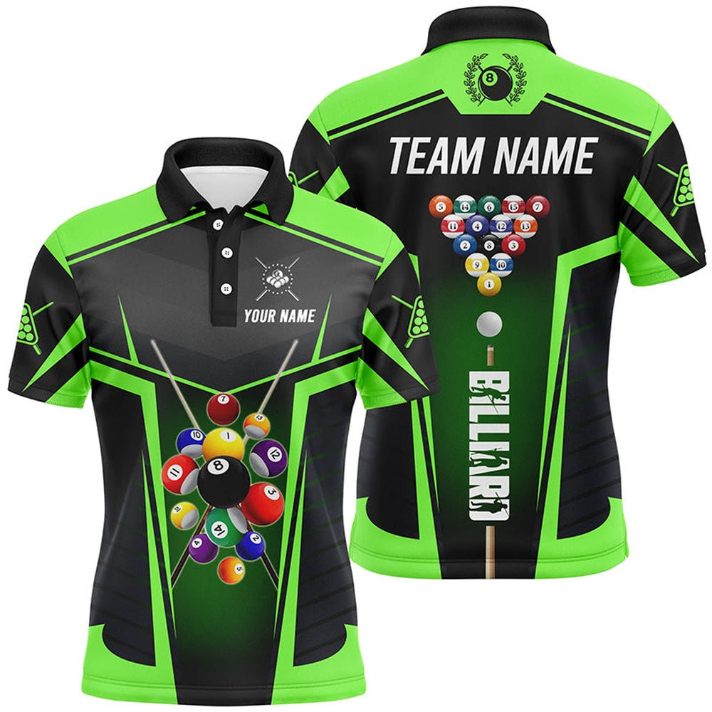 Billiard Polo Shirts, Personalized Green Jerseys Billiard Balls Polo Shirts Custom 3D Pool League Shirts, Billiards Team Shirts