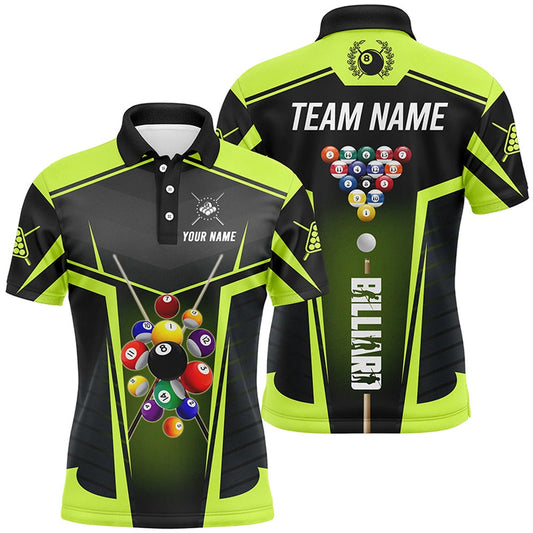 Billiard Polo Shirts, Personalized Green Neon Jerseys Billiard Balls Polo Shirts Custom 3D Pool League Shirts, Billiards Team Shirts