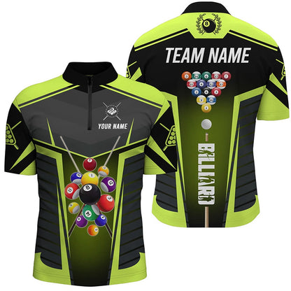 Billiard Polo Shirts, Personalized Green Neon Jerseys Billiard Balls Polo Shirts Custom 3D Pool League Shirts, Billiards Team Shirts