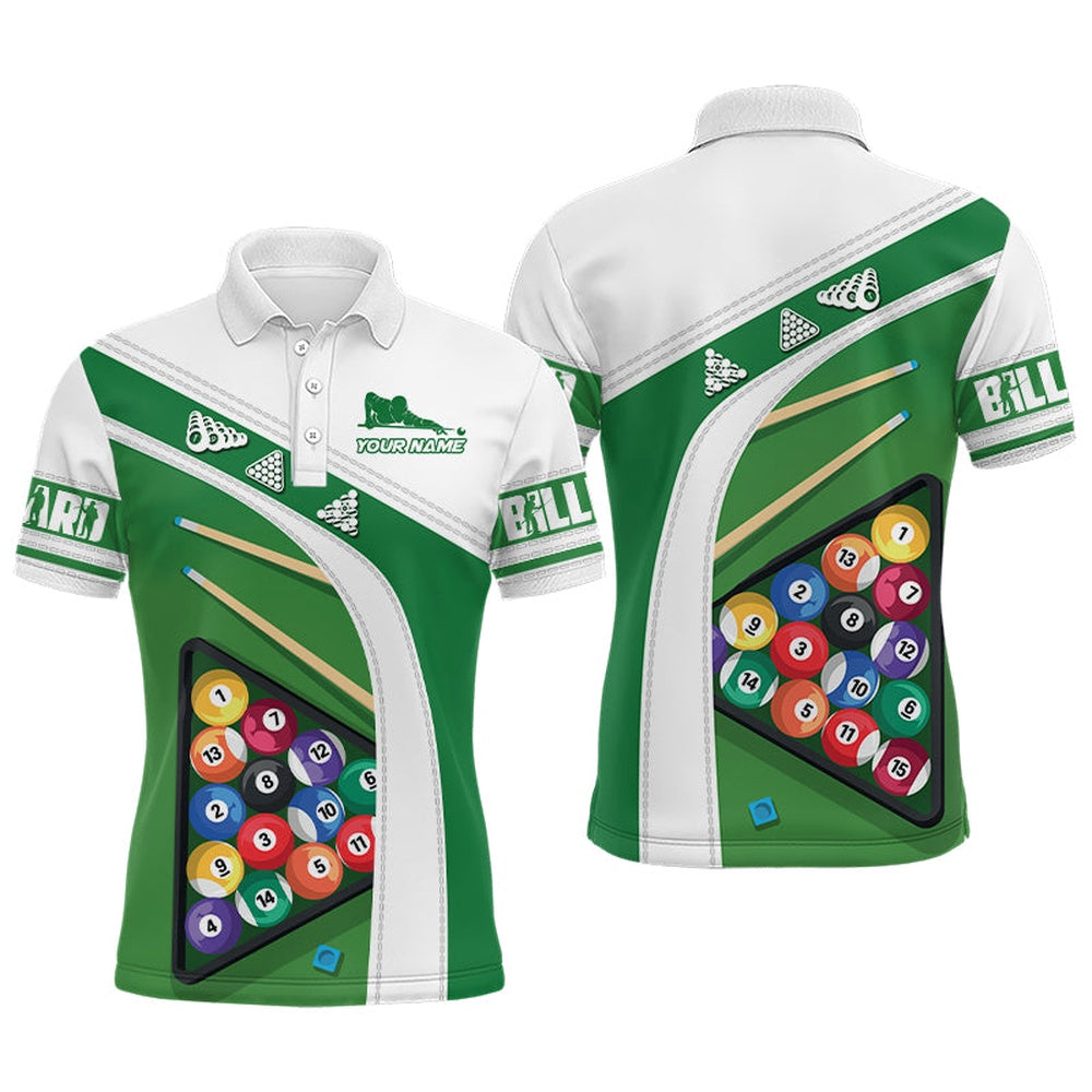 Billiard Polo Shirts, Personalized Green White Billiard Balls 3D Polo Shirts, Billiards Team Shirts
