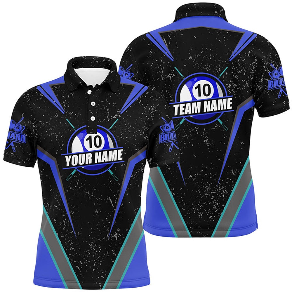 Billiard Polo Shirts, Personalized Grunge 10 Ball Billiard Polo Shirts, 10 Ball Pool Billiard Jerseys For Team, Billiards Team Shirts