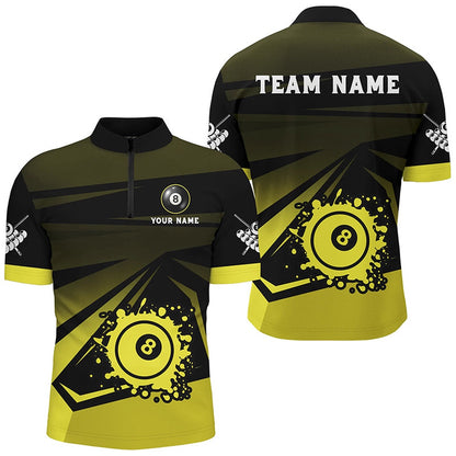 Billiard Polo Shirts, Personalized Grunge 8 Ball Pool Billiard Shirts Custom Name Yellow Black Billiard Jerseys, Billiards Team Shirts