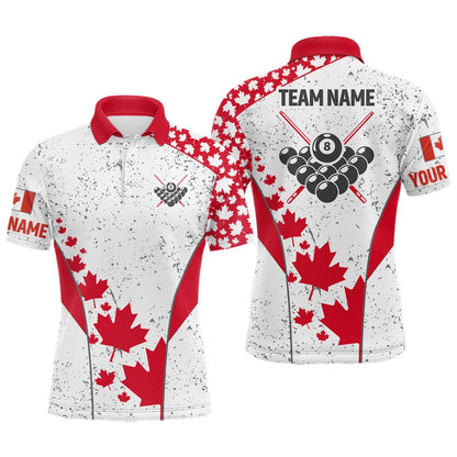 Billiard Polo Shirts, Personalized Grunge Canadian Flag Billiard Polo Shirts, Patriotic 8 Ball Billiard Jerseys, Billiards Team Shirts