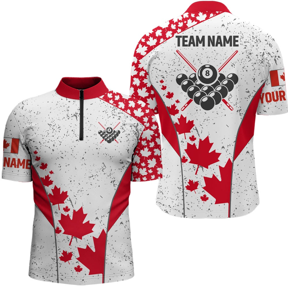 Billiard Polo Shirts, Personalized Grunge Canadian Flag Billiard Polo Shirts, Patriotic 8 Ball Billiard Jerseys, Billiards Team Shirts