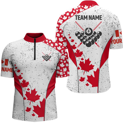 Billiard Polo Shirts, Personalized Grunge Canadian Flag Billiard Polo Shirts, Patriotic 8 Ball Billiard Jerseys, Billiards Team Shirts