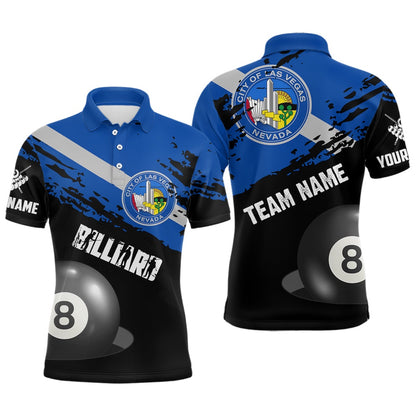Billiard Polo Shirts, Personalized Grunge Las Vegas Flag 8 Ball Billiard Shirts Custom Patriotic Billiard Jerseys, Billiards Team Shirts