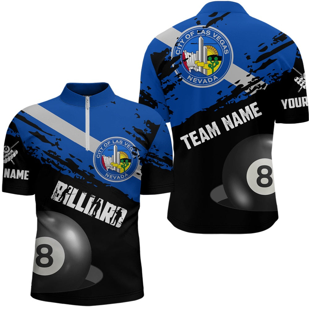 Billiard Polo Shirts, Personalized Grunge Las Vegas Flag 8 Ball Billiard Shirts Custom Patriotic Billiard Jerseys, Billiards Team Shirts