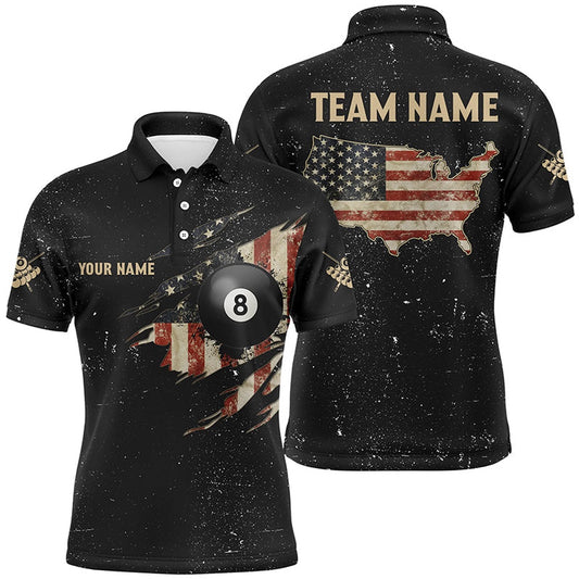 Billiard Polo Shirts, Personalized Grunge Retro Usa Flag Billiard Polo Shirts, Patriotic Billiard Jerseys Uniform, Billiards Team Shirts