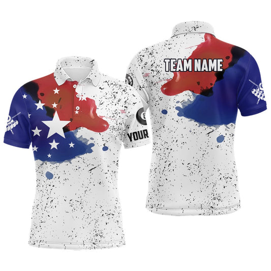 Billiard Polo Shirts, Personalized Grunge Style American Flag Billiard Polo Shirts, Patriotic Billiard Shirts, Billiards Team Shirts