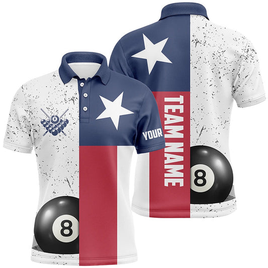 Billiard Polo Shirts, Personalized Grunge Texas Flag Billiard Polo Shirts Custom Patriotic Billiards Apparel Clothing, Billiards Team Shirts