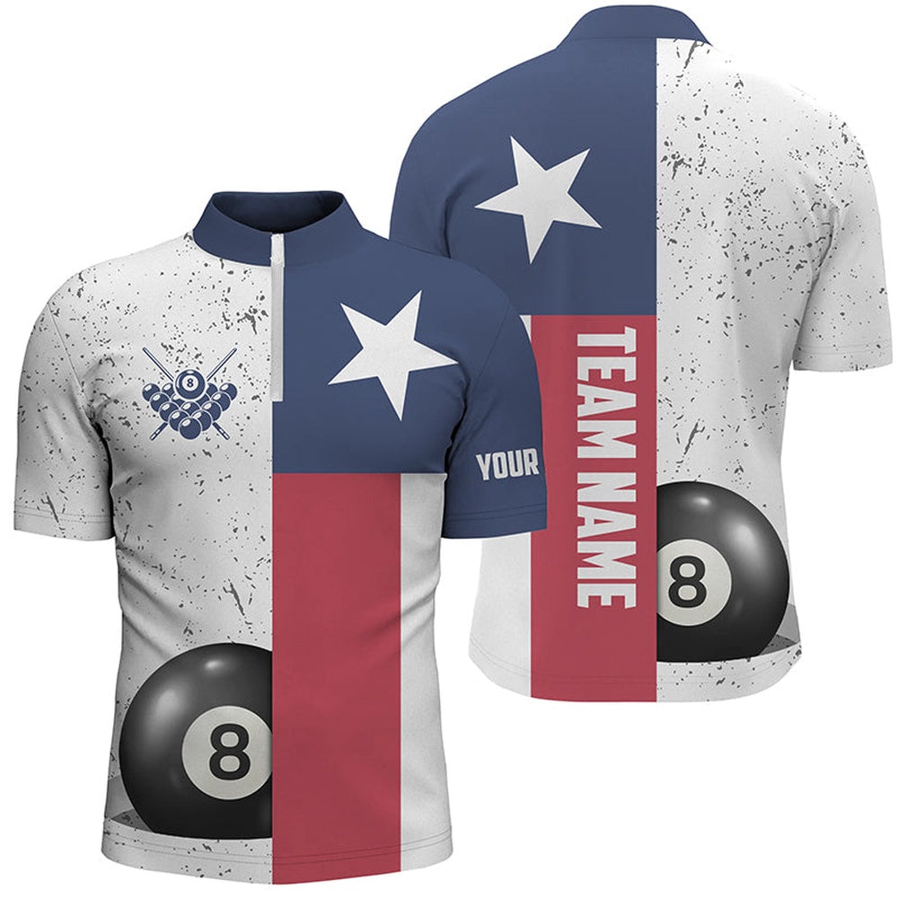 Billiard Polo Shirts, Personalized Grunge Texas Flag Billiard Polo Shirts Custom Patriotic Billiards Apparel Clothing, Billiards Team Shirts