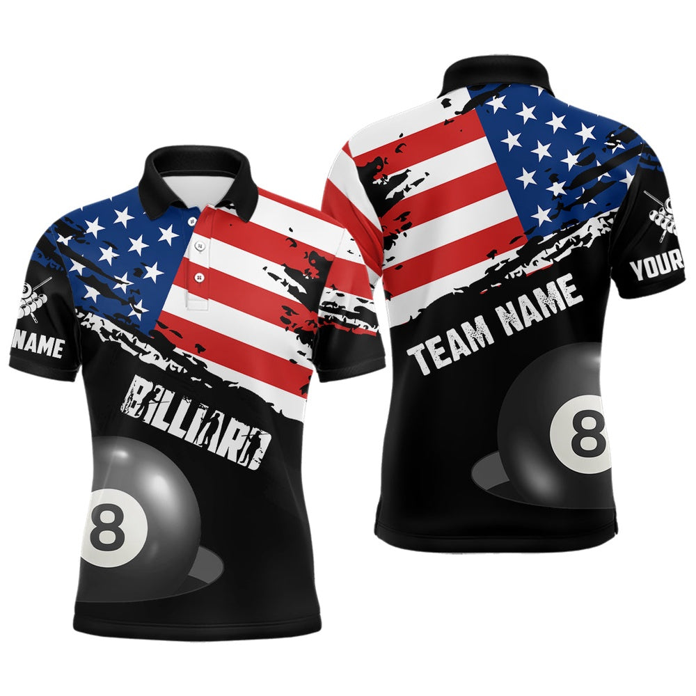 Billiard Polo Shirts, Personalized Grunge US Flag Billiard Shirts Custom Patriotic 4Th Of July Billiard Jerseys, Billiards Team Shirts