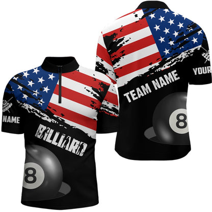 Billiard Polo Shirts, Personalized Grunge US Flag Billiard Shirts Custom Patriotic 4Th Of July Billiard Jerseys, Billiards Team Shirts