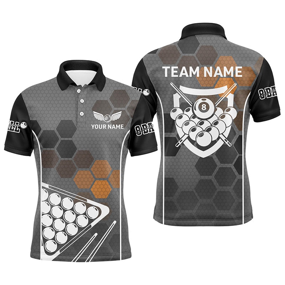 Billiard Polo Shirts, Personalized Hive Pattern Billiard Balls 3D Polo Shirts, Custom 8 Ball Pool Team Shirts, Billiards Team Shirts