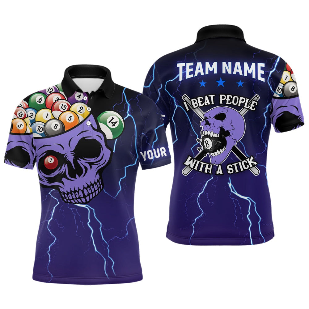 Billiard Polo Shirts, Personalized I Beat People With A Stick 3D Skull Full Printing Billiard Polo Shirts, Billiards Team Shirts