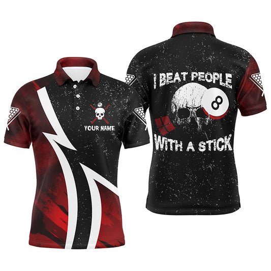 Billiard Polo Shirts, Personalized I Beat People With A Stick 8 Ball Billiard Polo Shirts, Skull Billiard Shirts, Billiards Team Shirts