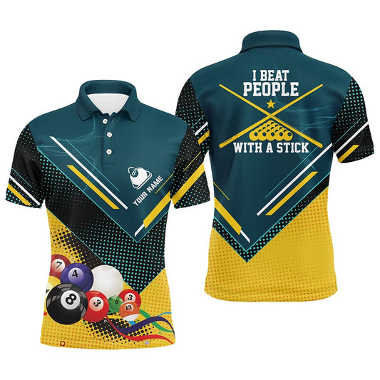 Billiard Polo Shirts, Personalized I Beat People With A Stick Billiard 3D Polo Shirts, Custom 8 Ball Pool Jerseys, Billiards Team Shirts