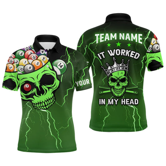Billiard Polo Shirts, Personalized It Worked In My Head 3D Skull Full Printing Billiards Polo Shirts Green, Billiards Team Shirts